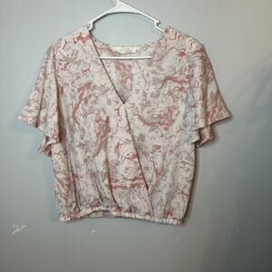 ASTR THE LABEL Women's Pink Marble Flutter Sleeve Surplice Top SZ XL